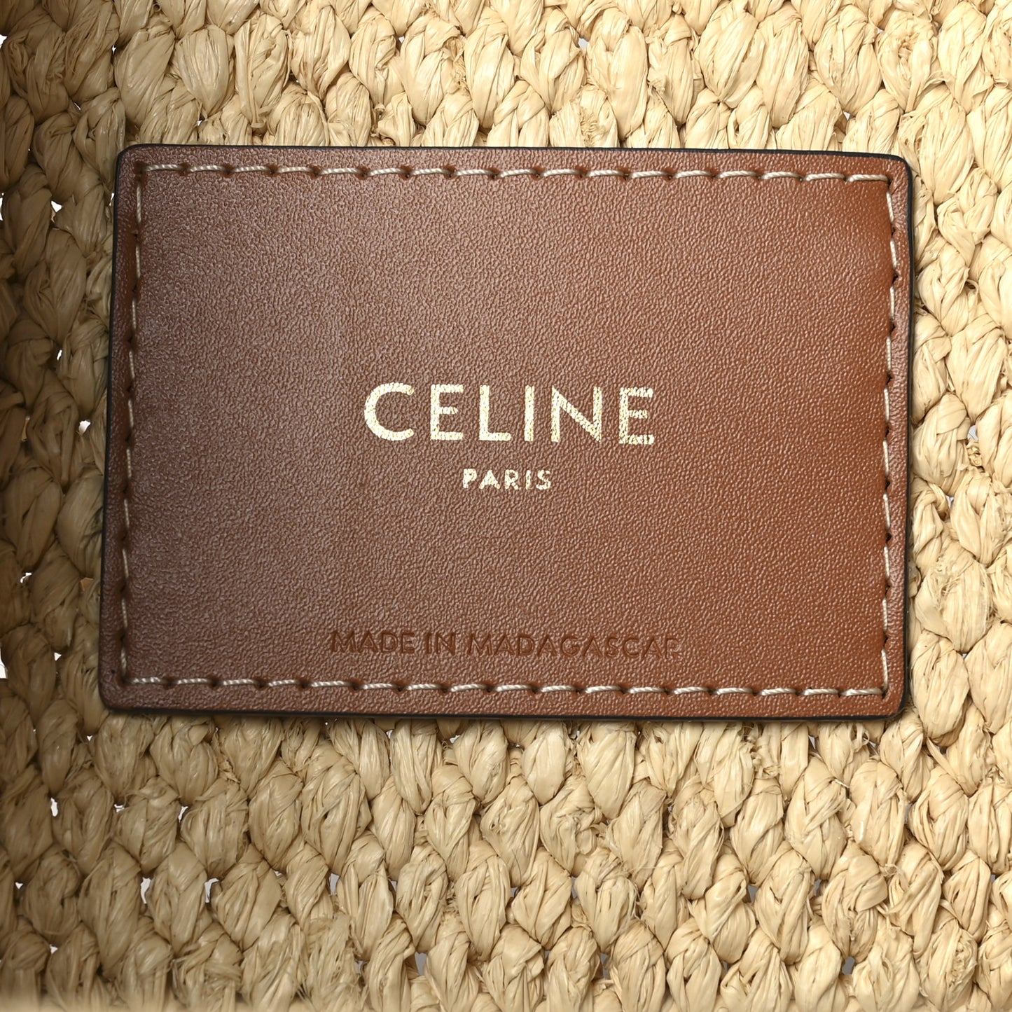 Raffia Calfskin Triomphe Small Cabas Thais Tan