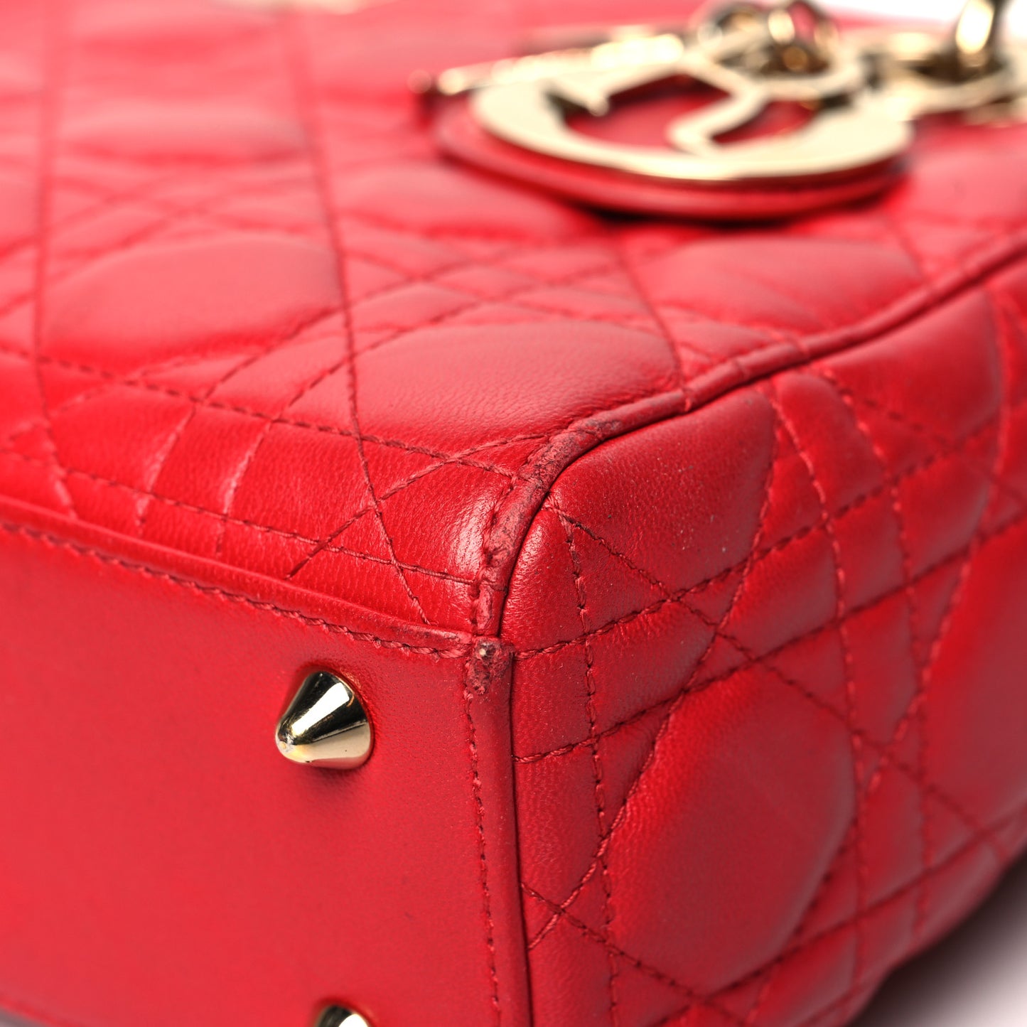 Lambskin Cannage Small Lucky Badges My Lady Dior Red