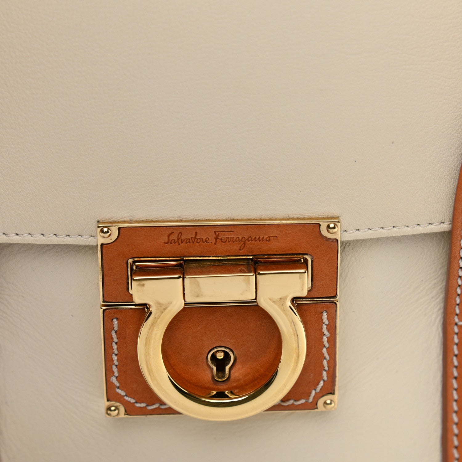 Salvatore Ferragamo Calfskin Small Sookie Satchel White Tan 7 of 13