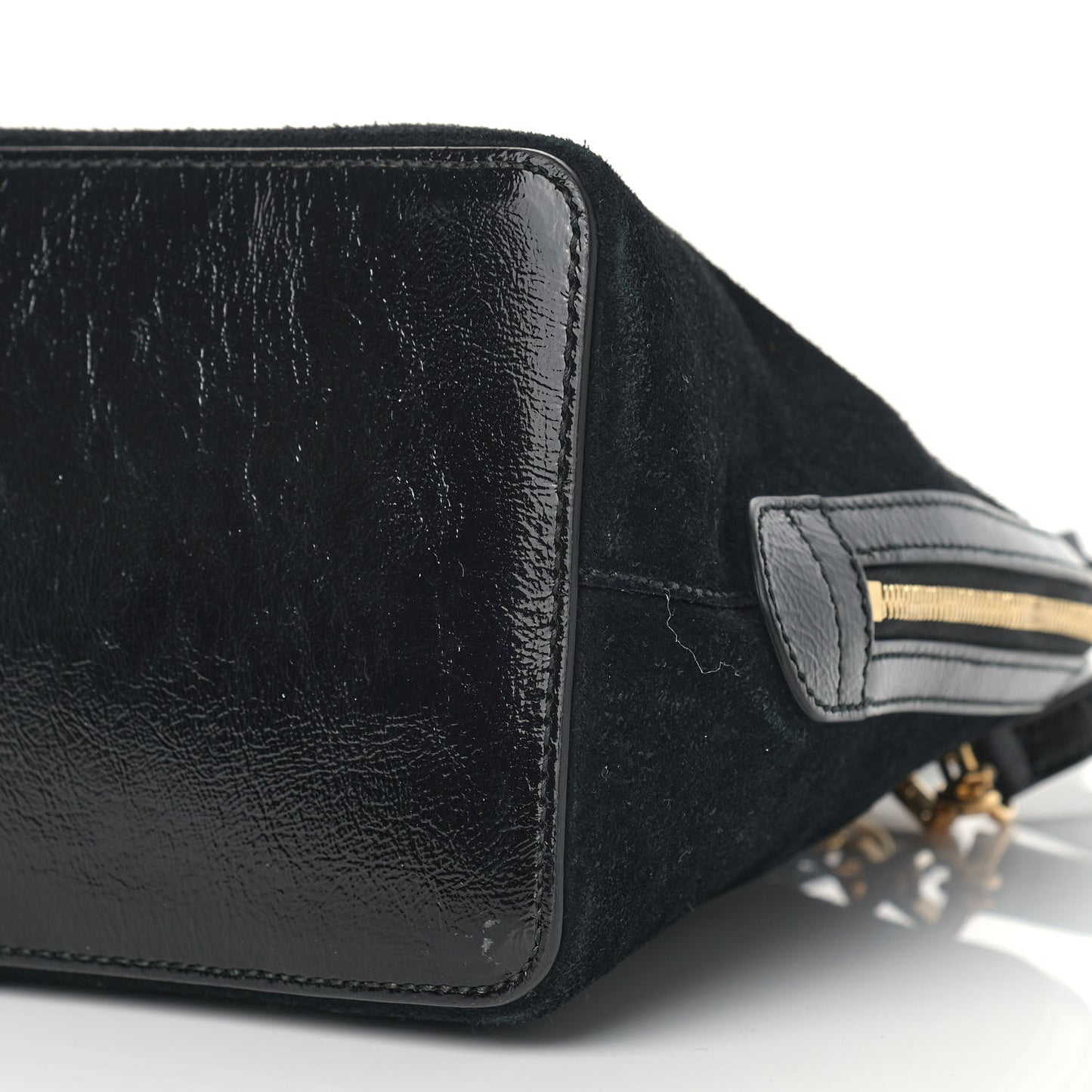 Suede Patent GG Web Medium Ophidia Top Handle Dome Bag Black