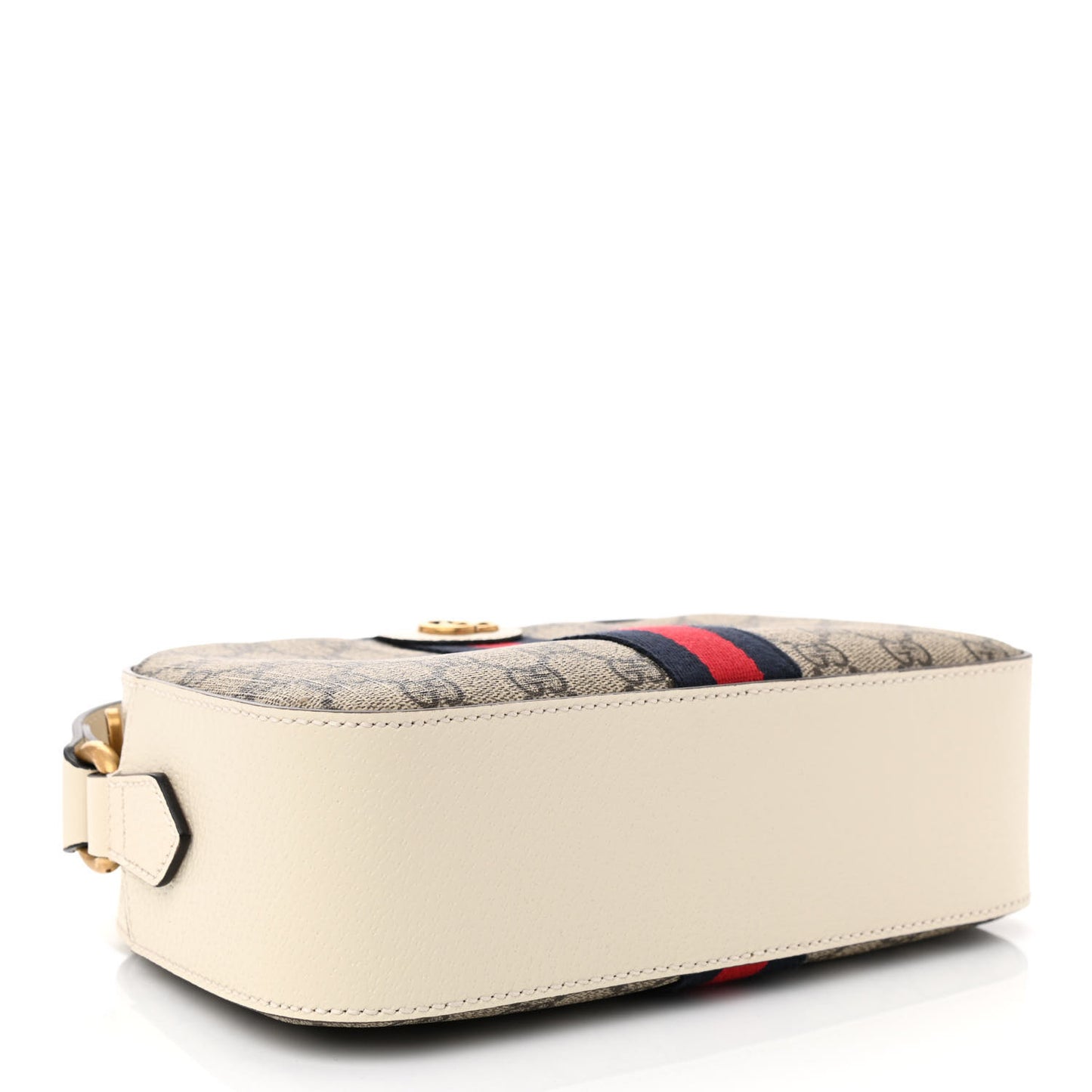 GG Supreme Monogram Textured Calfskin Web Small Ophidia Camera Bag Beige Ebony Mystic White