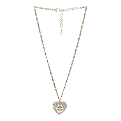 Chanel Pearl Crystal CC Heart Necklace Gold Pearly White 3 of 7
