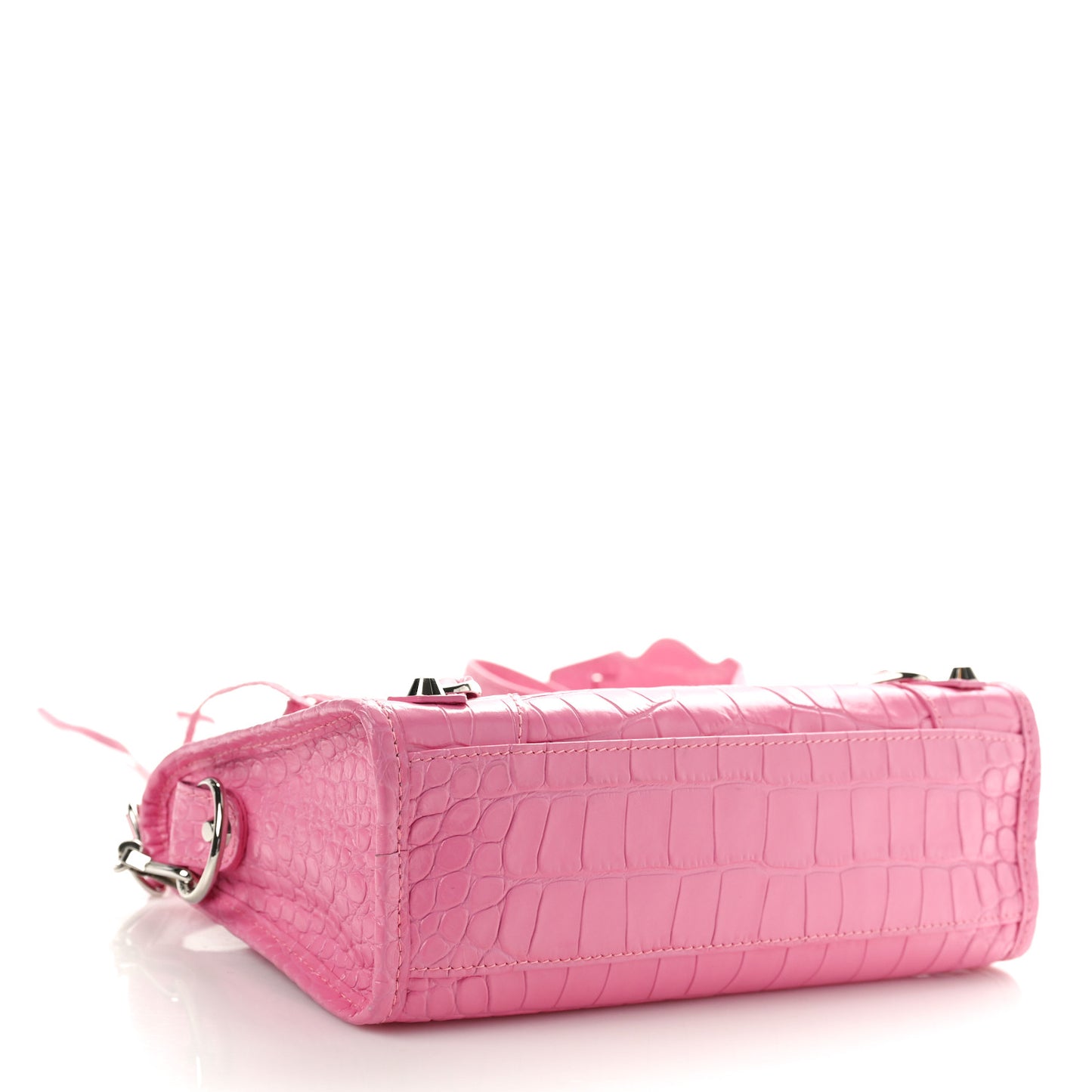 Shiny Supple Calfskin Crocodile Embossed Classic Silver Hardware Mini City Baby Pink