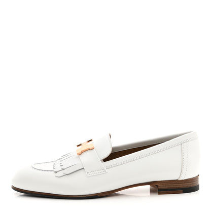 Hermes Calfskin Womens Royal Loafers 36.5 White 1 of 10