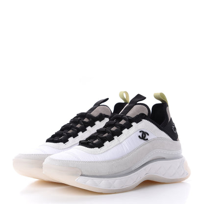 Chanel Calfskin Suede Nylon CC Sneakers 36 White Grey Yellow 3 of 10