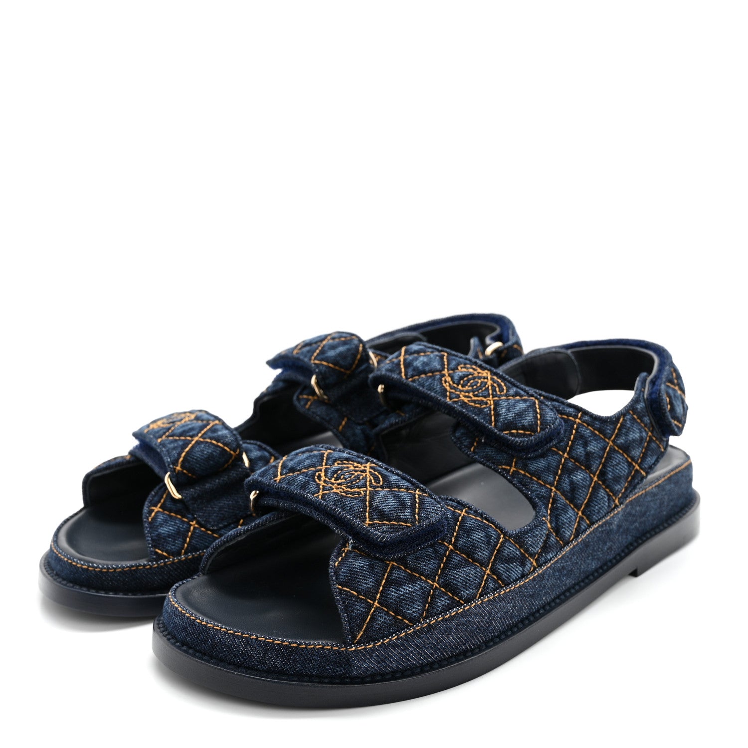 Chanel Denim Velcro Dad Sandals 38.5 Navy Blue 3 of 9