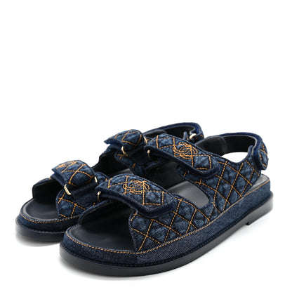Chanel Denim Velcro Dad Sandals 38.5 Navy Blue 3 of 9