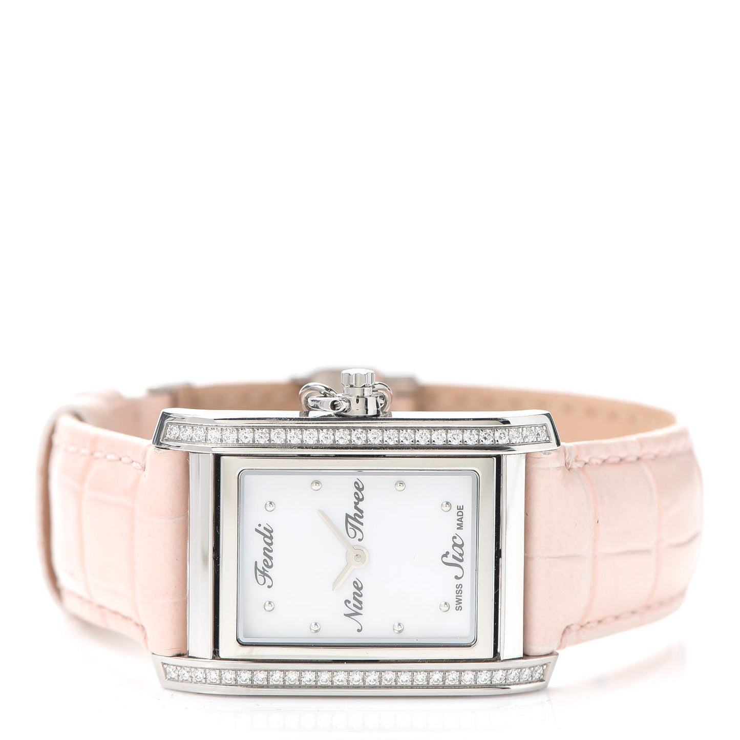 Stainless Steel Alligator Diamond Bezel Mother of Pearl 27mm Quartz Watch Pink