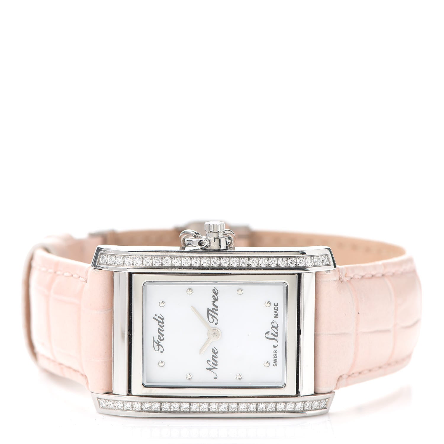 Fendi Stainless Steel Alligator Diamond Bezel Mother of Pearl 27mm Quartz Watch Pink 2 of 7