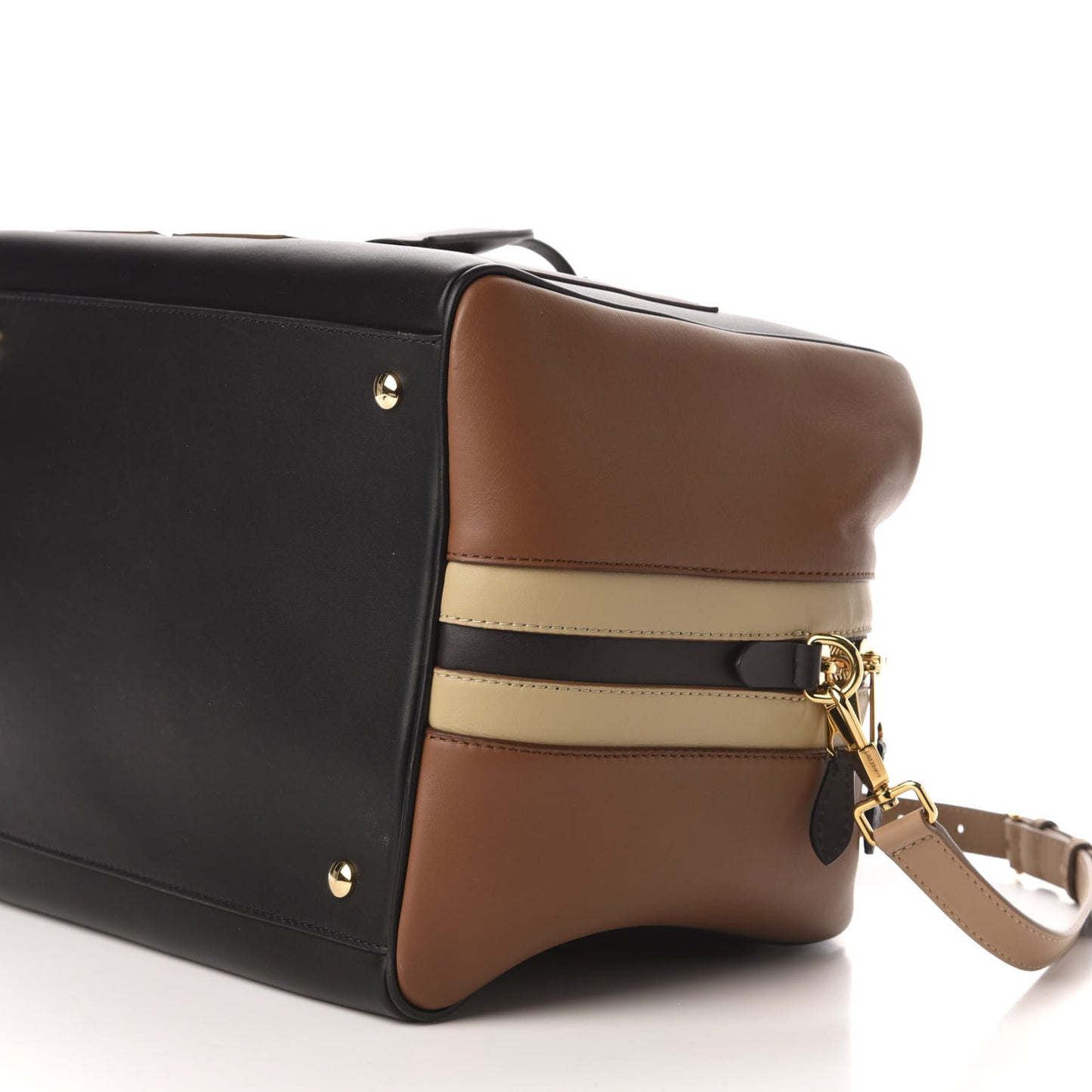 Smooth Calfskin Paneled Medium Cube Bowling Bag Black