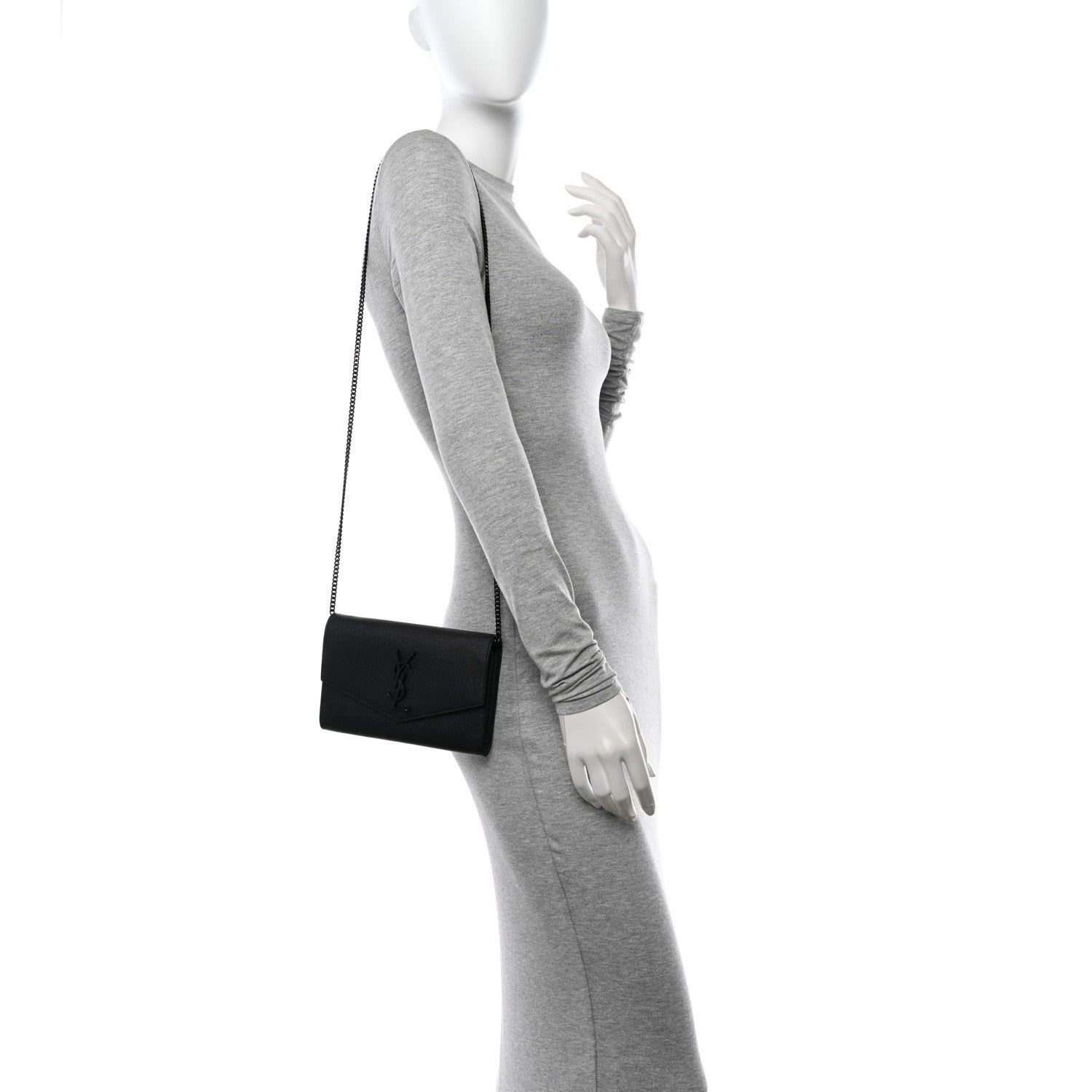 Saint Laurent Grain de Poudre Uptown Chain Wallet Black 2 of 17