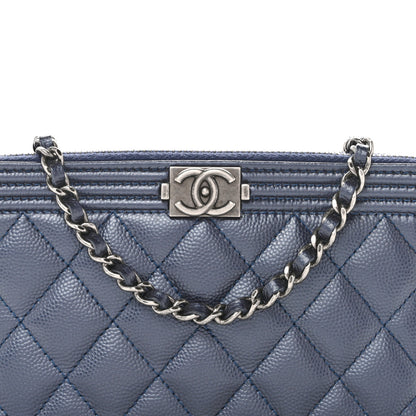 Chanel Metallic Caviar Quilted Small Boy Clutch With Chain Navy 11 of 13