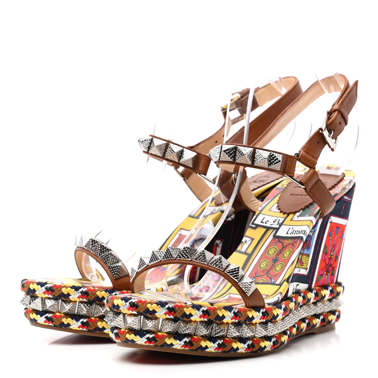 Christian Louboutin Linen Canvas Tarot Pyraclou 110 Wedge Sandals 40 Version Multi 5 of 17