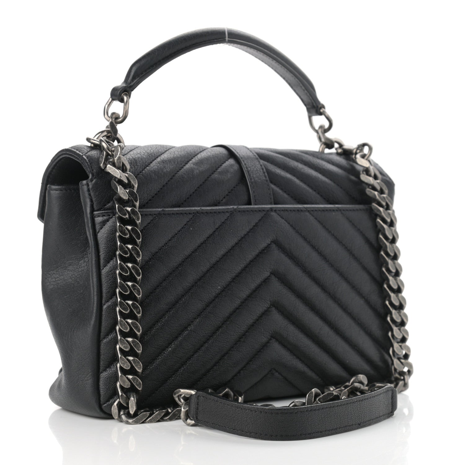 Saint Laurent Sheepskin Matelasse Chevron Monogram Medium College Bag Black 3 of 11