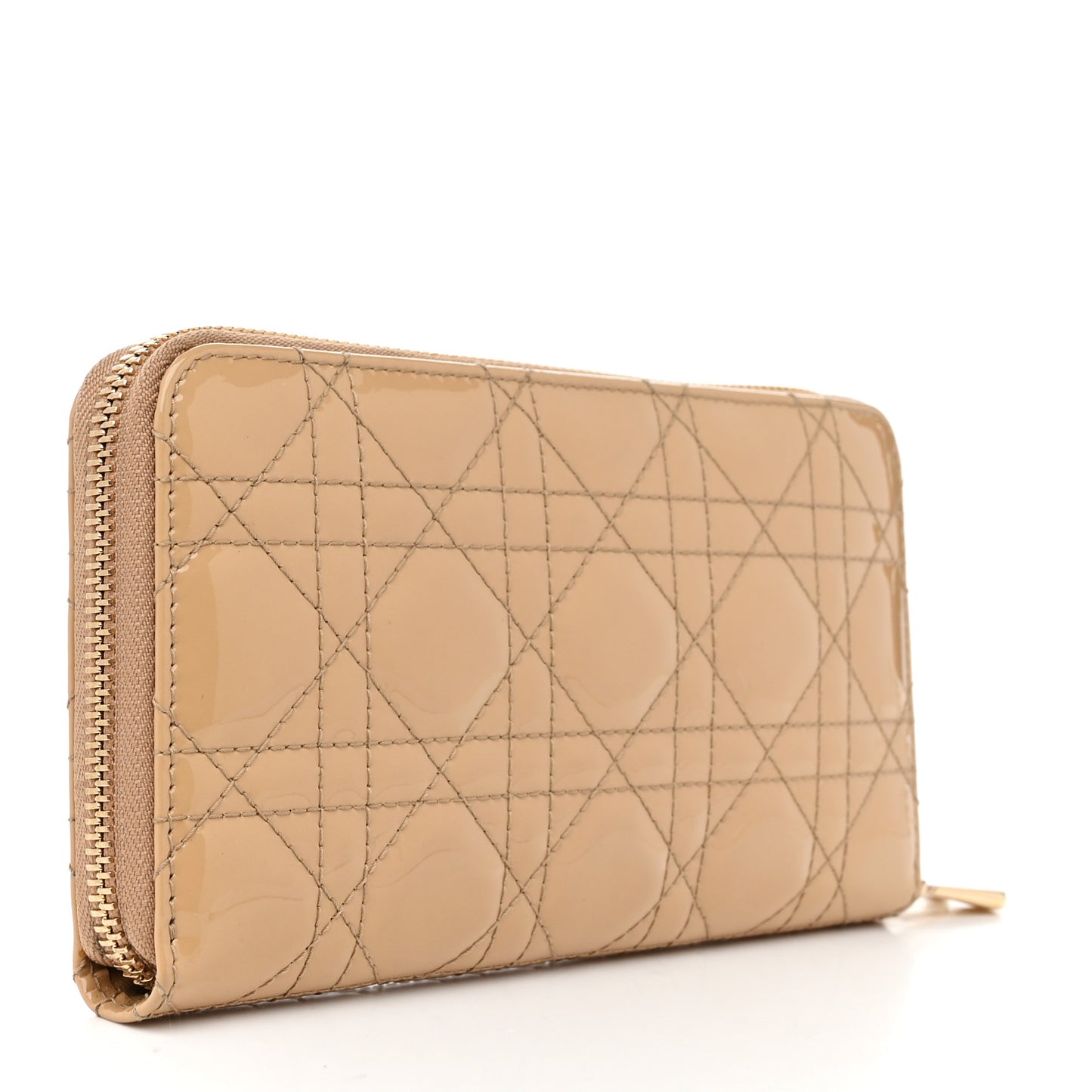 Patent Cannage Lady Dior Continental Zip Wallet Beige