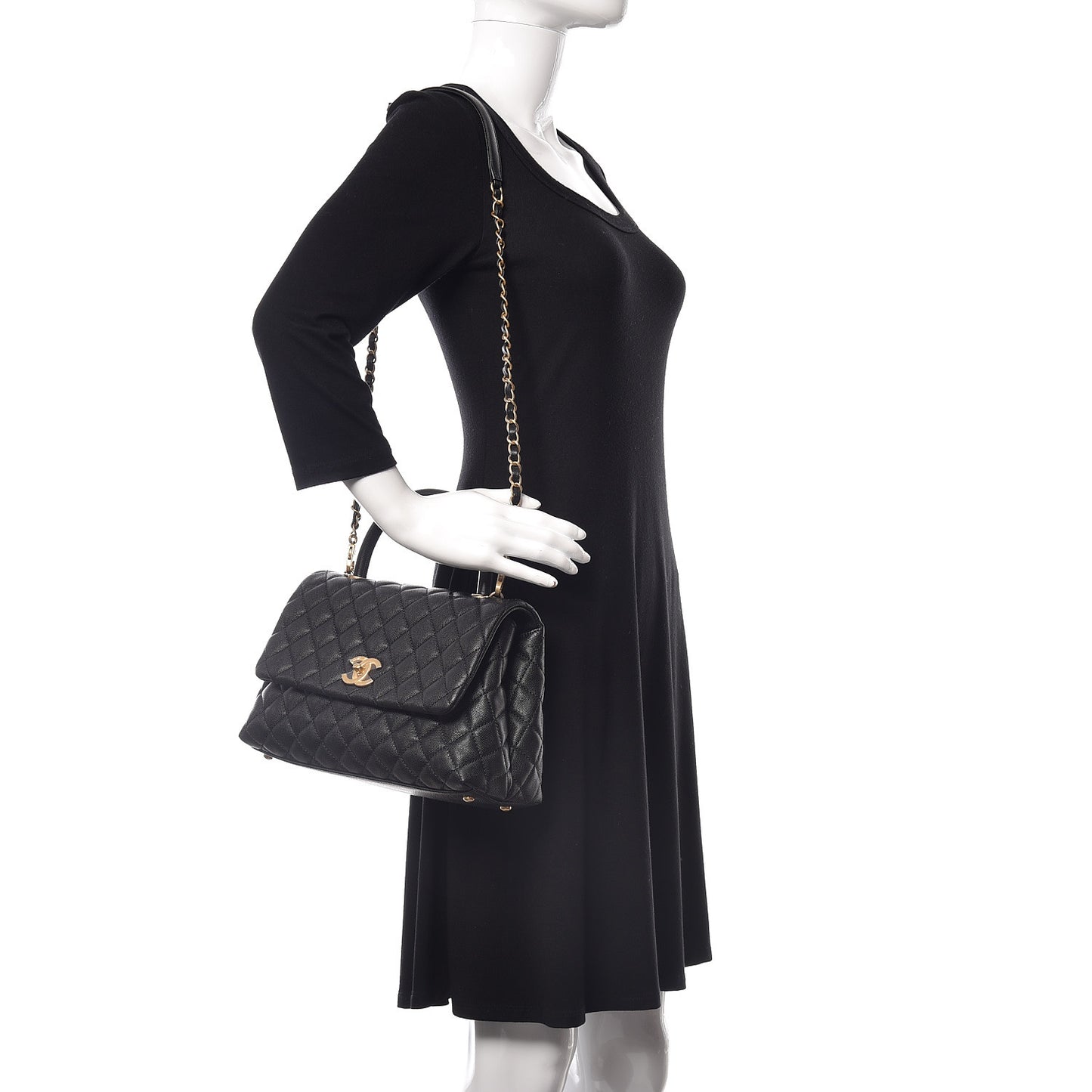 Caviar Quilted Small Coco Handle Flap Black