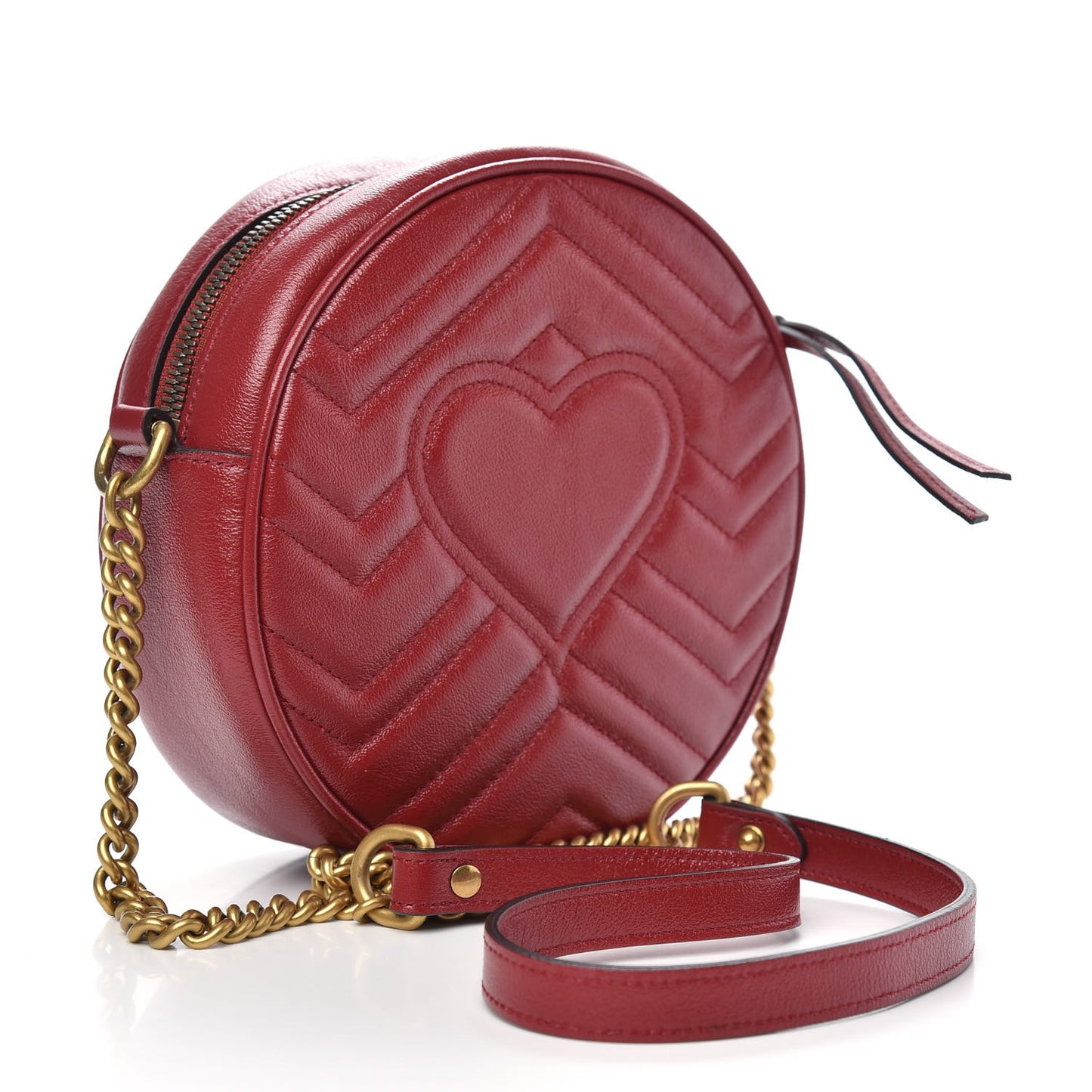 Glazed Calfskin Matelasse Heart Mini GG Marmont Round Shoulder Bag Romantic Cerise