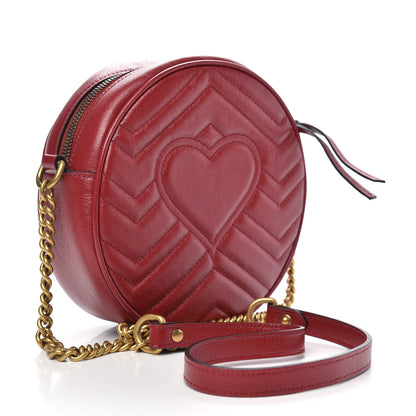 Gucci Glazed Calfskin Matelasse Heart Mini GG Marmont Round Shoulder Bag Romantic Cerise 3 of 10