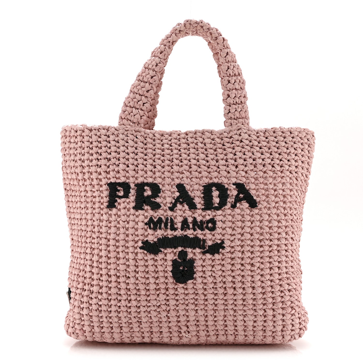 Prada Yarn Raffia Effect Crochet Small Logo Tote Alabastro 1 of 10