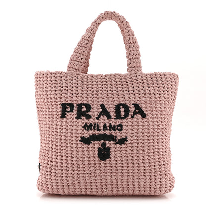 Prada Yarn Raffia Effect Crochet Small Logo Tote Alabastro 1 of 10