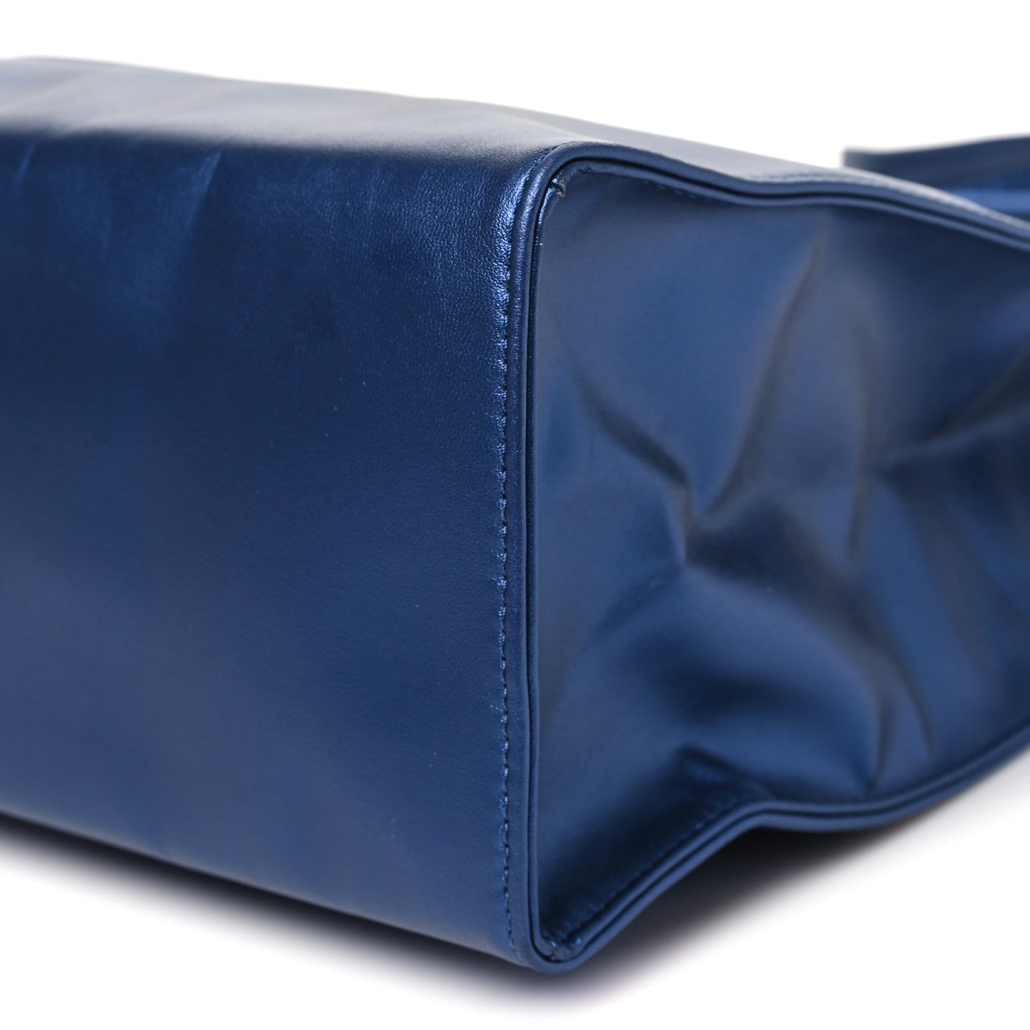 Metallic Vegan Leather Medium Shopping Bag Cobalt