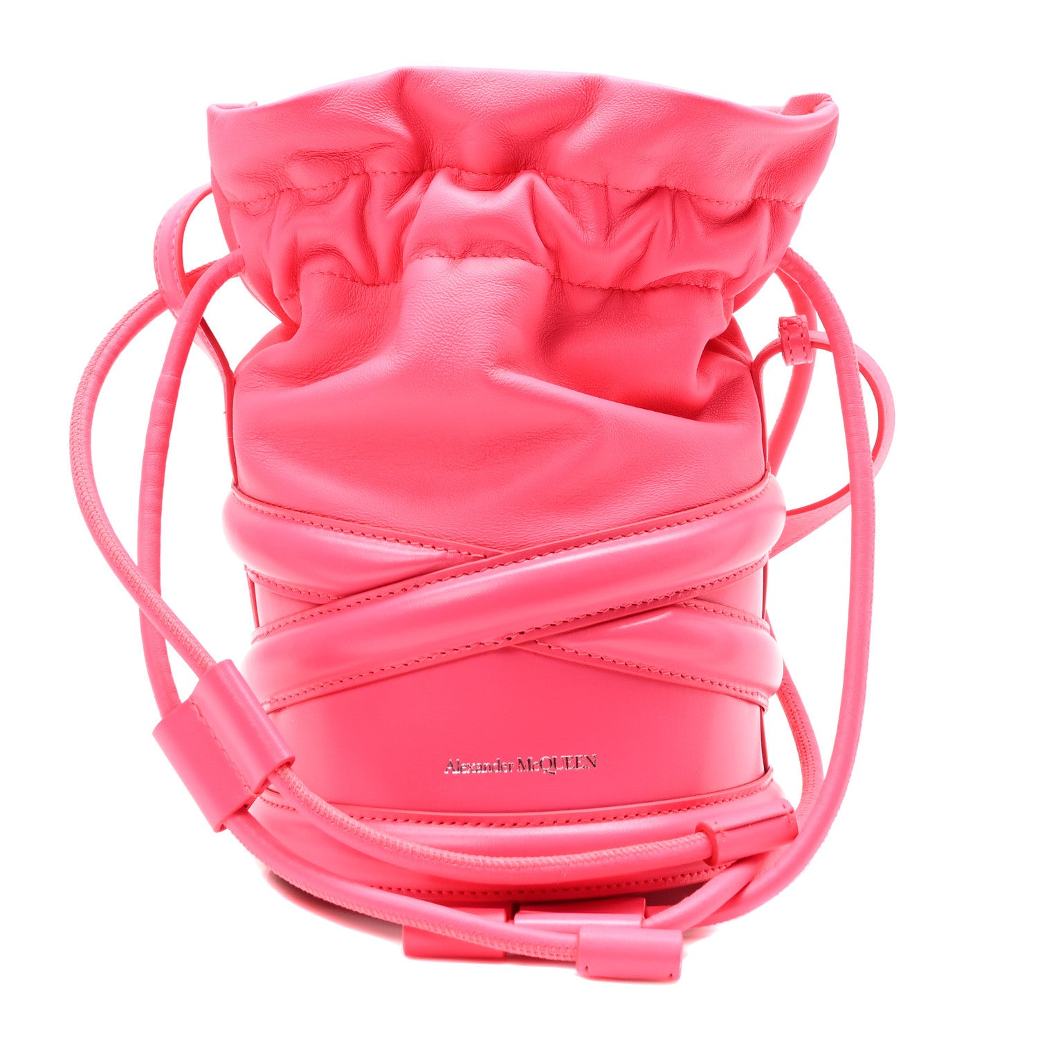 Alexander McQueen Calfskin The Soft Curve Drawstring Bag Neon Pink 1 of 9