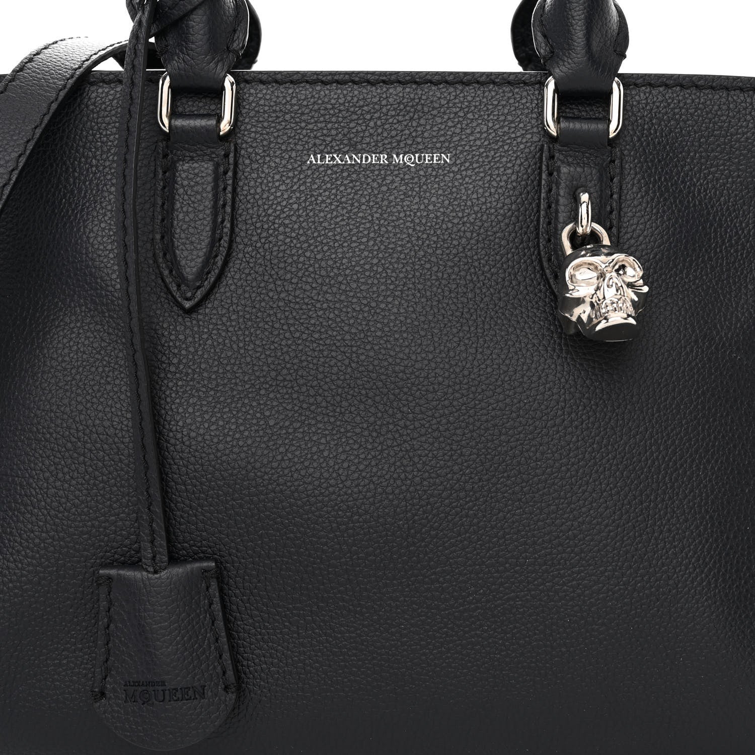 Alexander McQueen Pebbled Calfskin Small Skull Padlock Zip Around Tote Navy 8 of 10