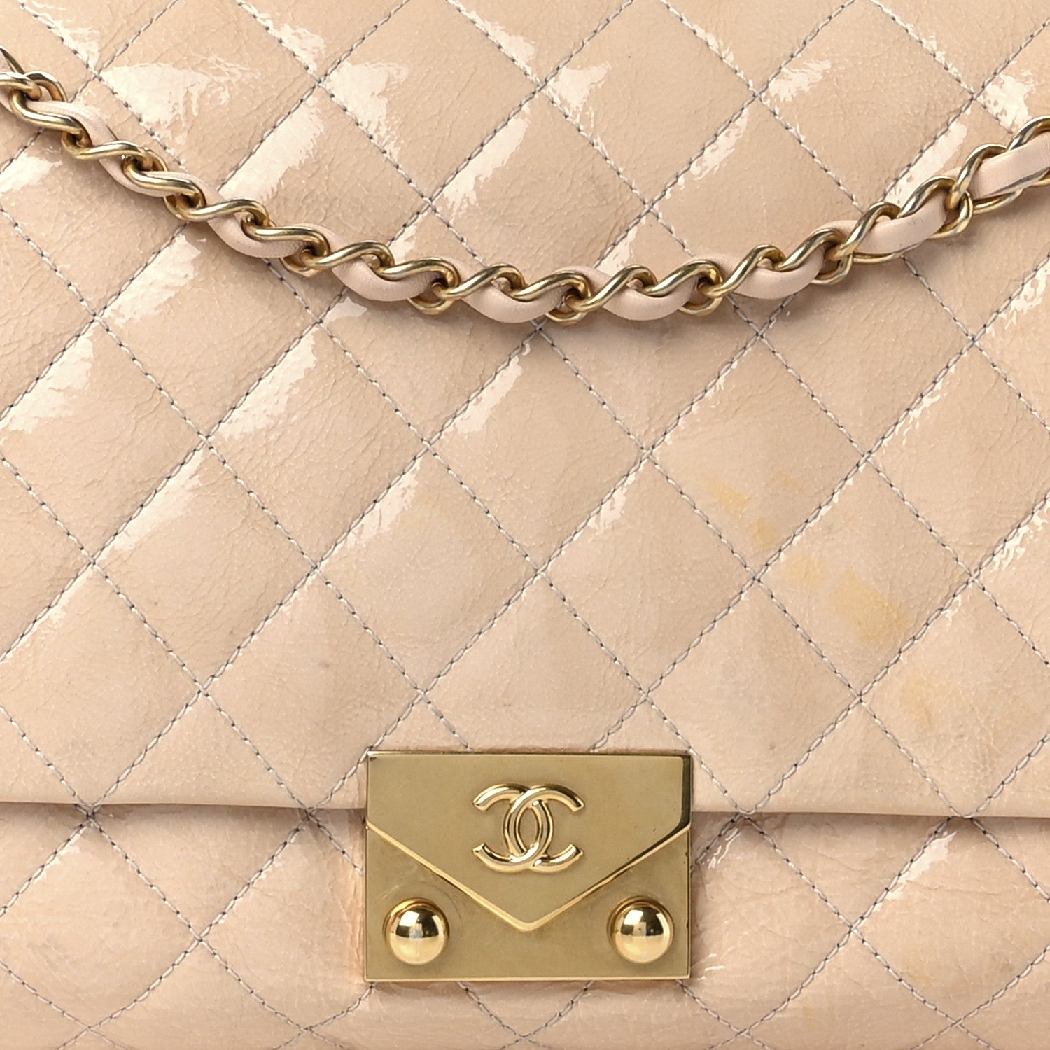 Chanel Patent Goatskin Quilted 3 Pocket Accordion Flap Beige 9 of 13