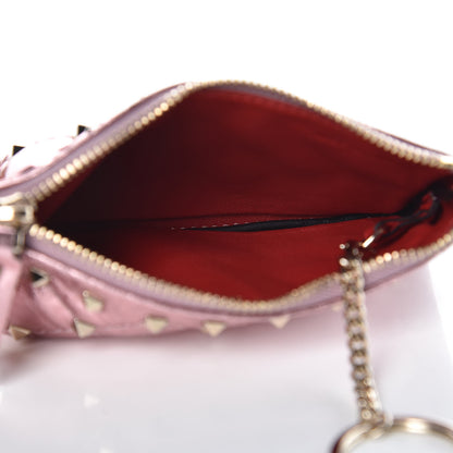 Valentino Garavani Metallic Wrinkled Lambskin Rockstud Spike Zip Coin Purse Lipstick 5 of 8