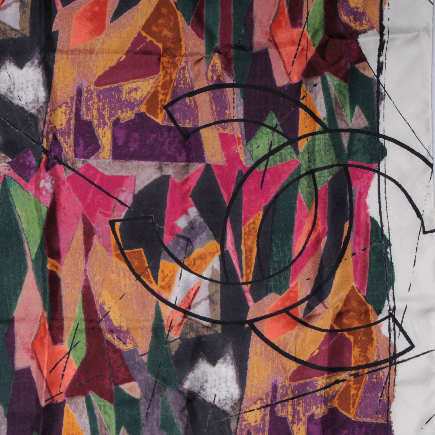 Silk Abstract CC Logo Scarf White Multicolor