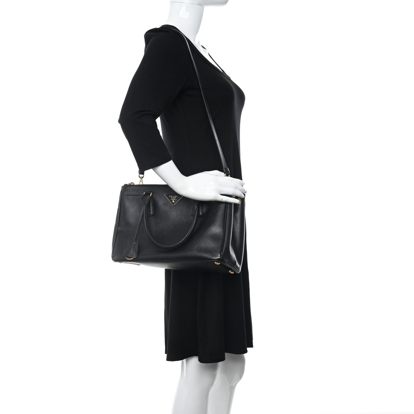 Saffiano Small Galleria Double Zip Tote Black