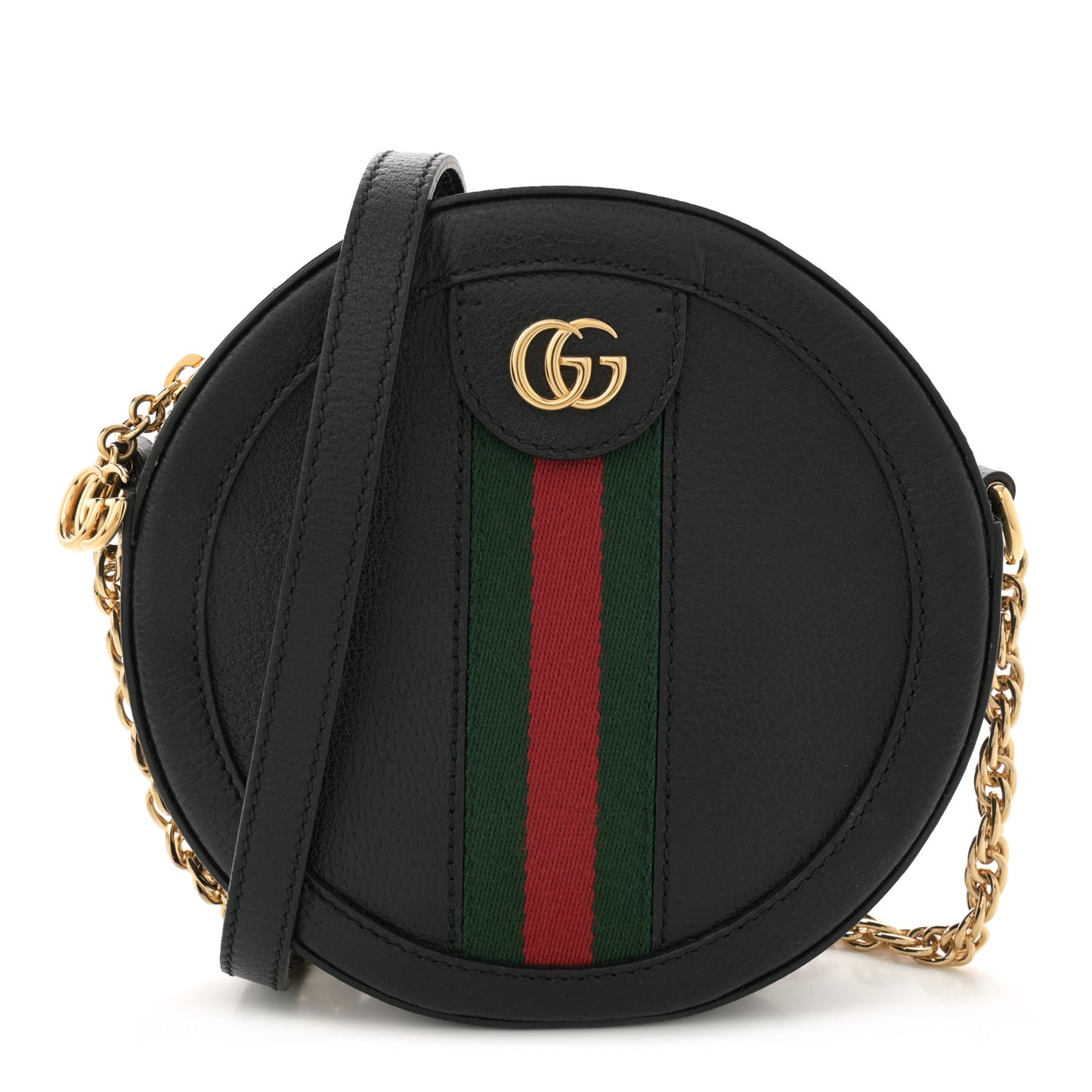 Grained Calfskin Web Mini Ophidia Round Shoulder Bag Black