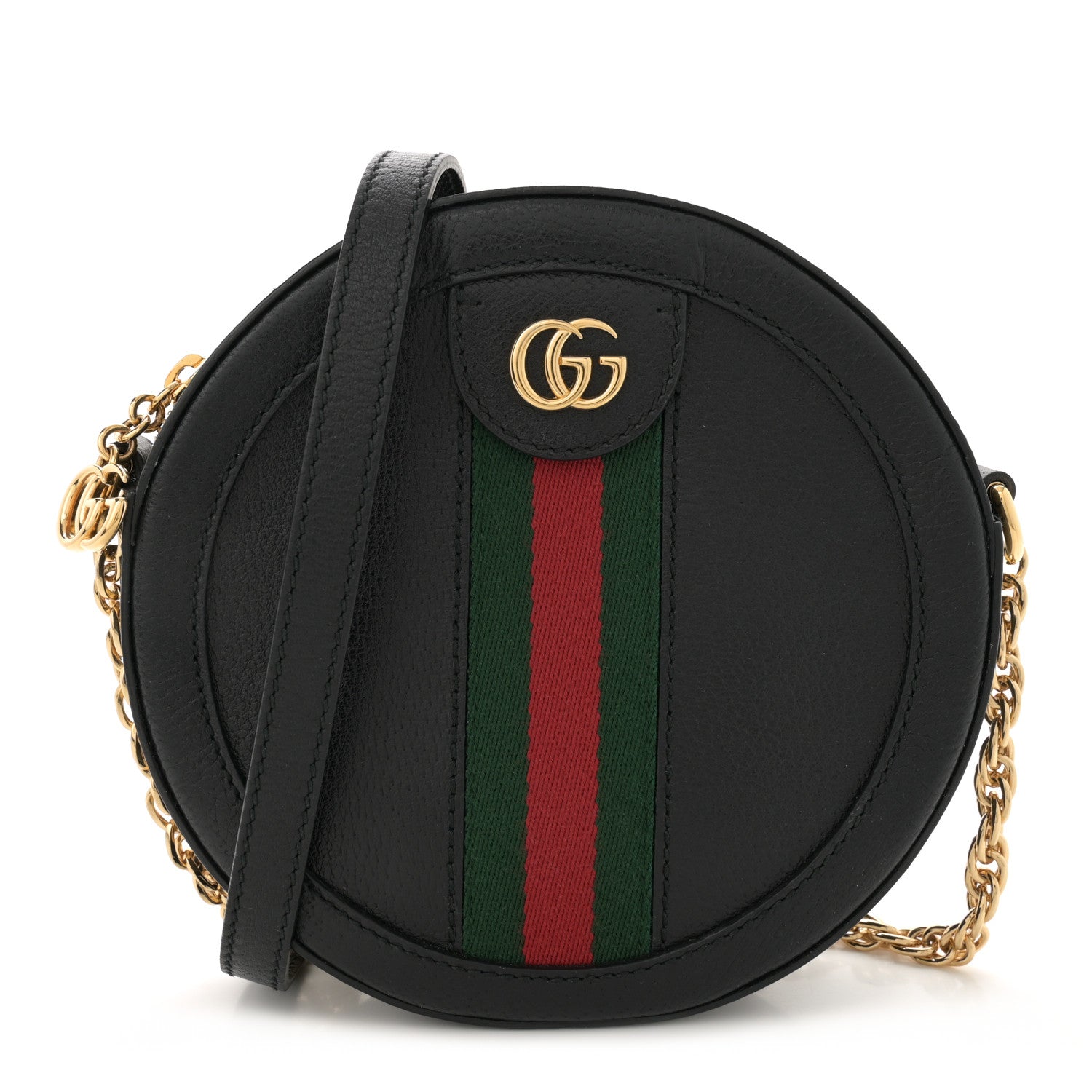 Gucci Grained Calfskin Web Mini Ophidia Round Shoulder Bag Black 1 of 12