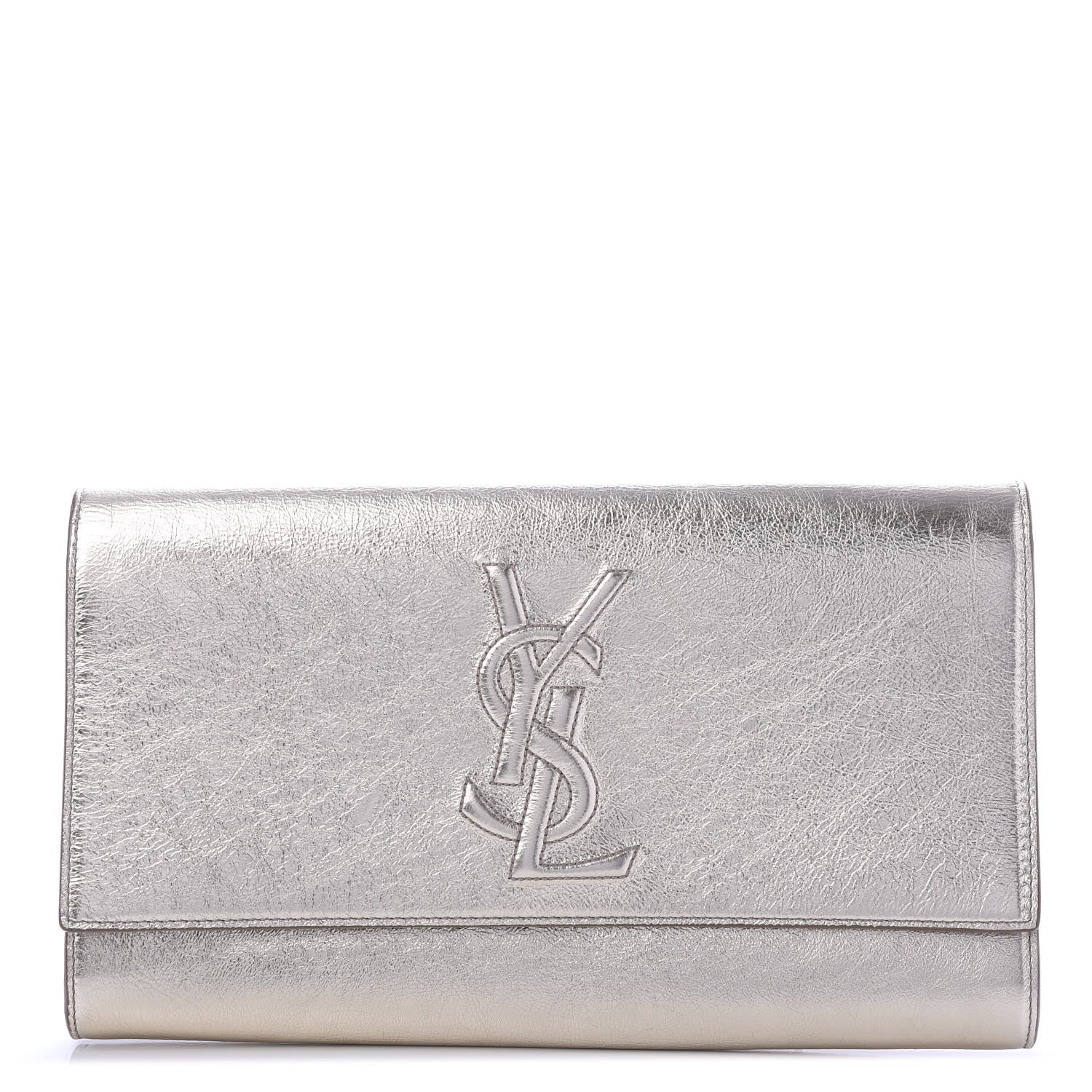 Saint Laurent Metallic Calfskin Monogram Large Belle De Jour Clutch Silver 1 of 9
