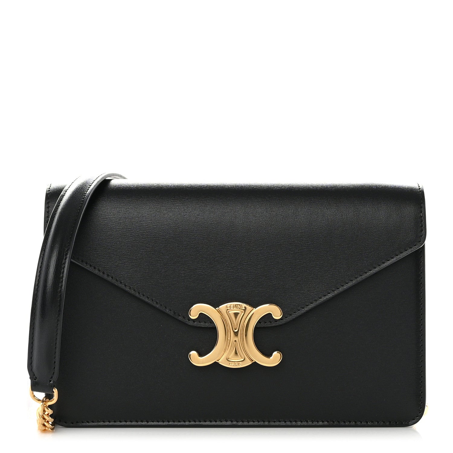 Celine Shiny Calfskin Triomphe Margo Wallet on Chain Black 1 of 10