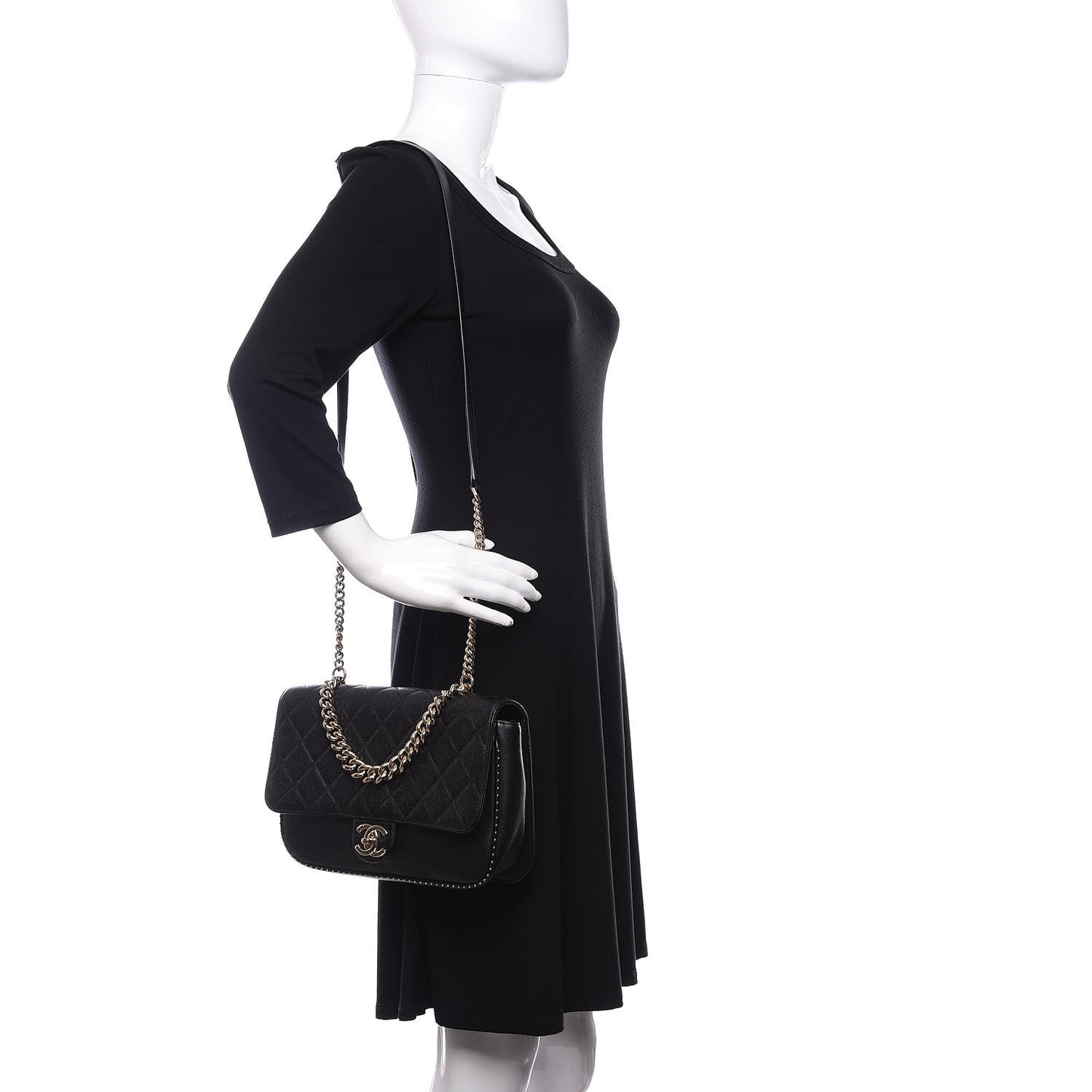 Caviar Quilted Large Studded Flap Black