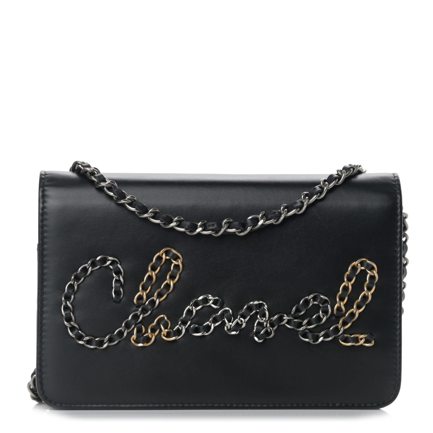 Calfskin Chain 20s Signe Wallet on Chain WOC Black