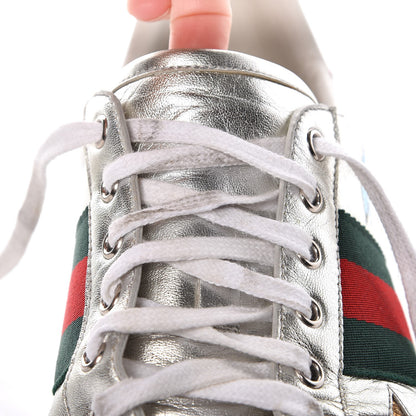 Gucci Metallic Nappa Ayers Web Lightning Bolt Embroidered Mens Ace Sneakers 9 Silver 13 of 15