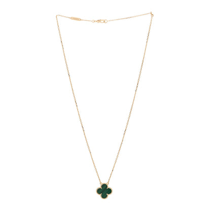 Van Cleef & Arpels 18K Yellow Gold Malachite Vintage Alhambra Pendant Necklace 3 of 5