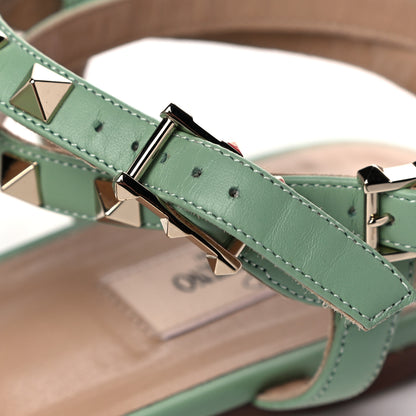 Valentino Garavani Calfskin Rockstud Ankle T-Strap Flat Sandals 39.5 Powder Green 11 of 13