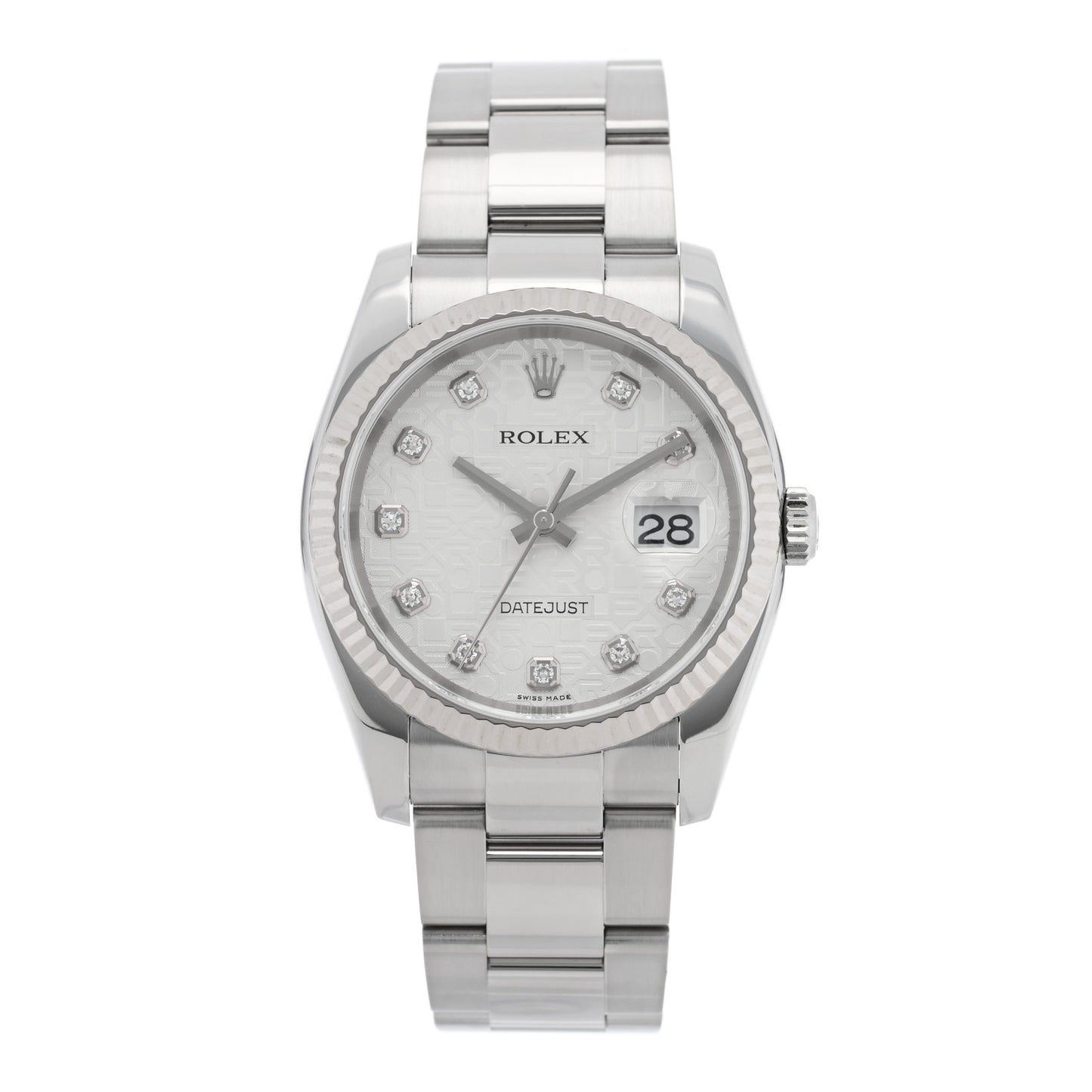 Stainless Steel 18K White Gold Diamond 36mm Oyster Perpetual Datejust Watch Silver Jubilee 16234