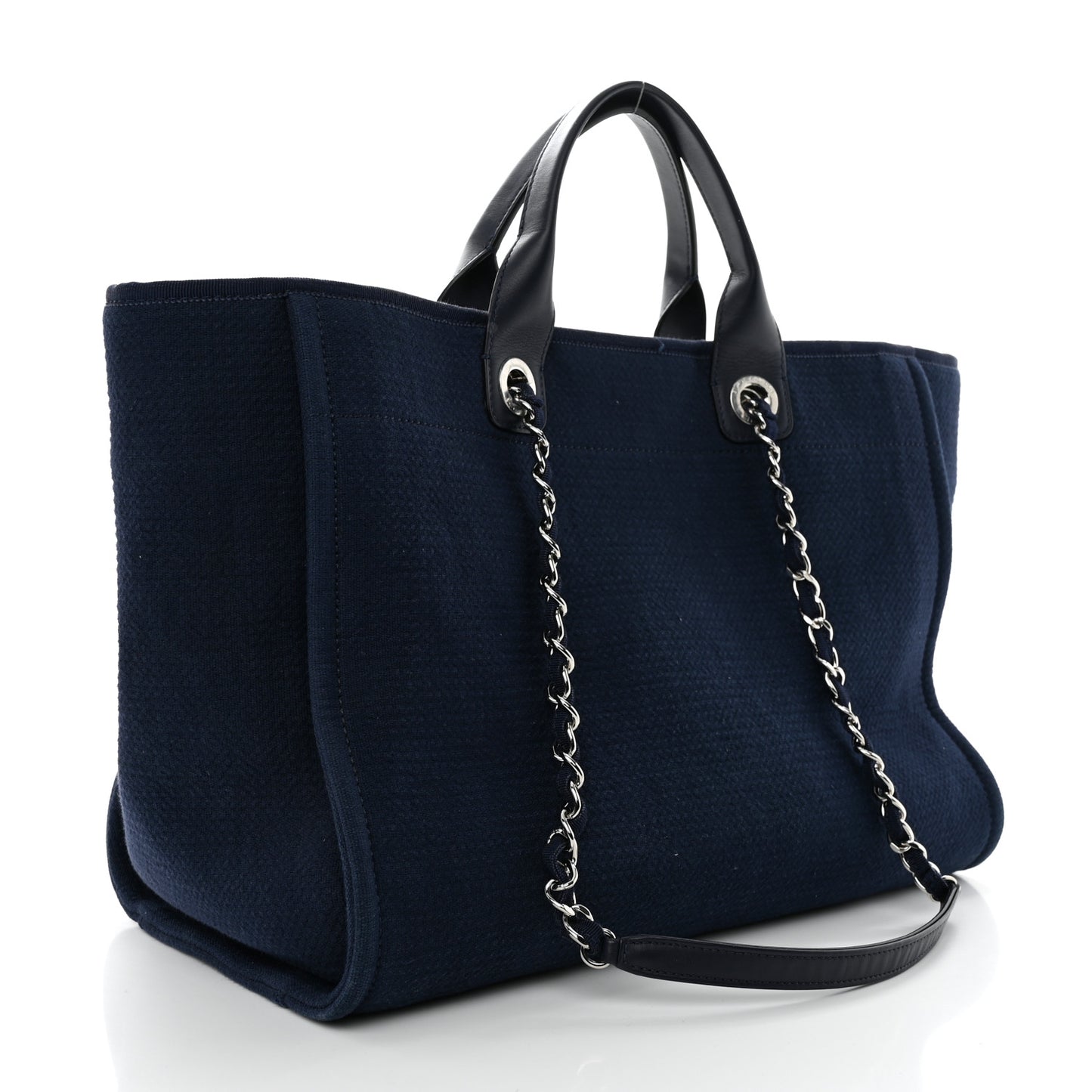 Woven Straw Raffia Medium Deauville Tote Navy