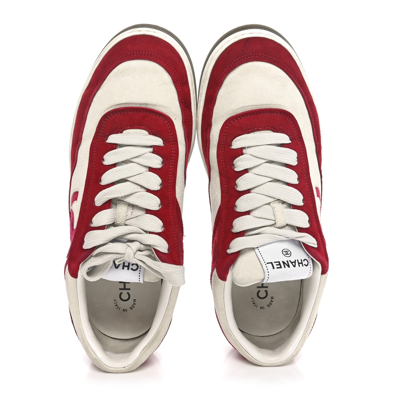 Chanel Suede Kidskin Womens CC Sneakers 40 Burgundy White 2 of 9