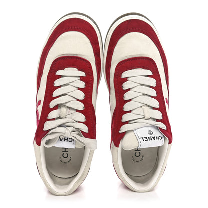 Chanel Suede Kidskin Womens CC Sneakers 40 Burgundy White 2 of 9