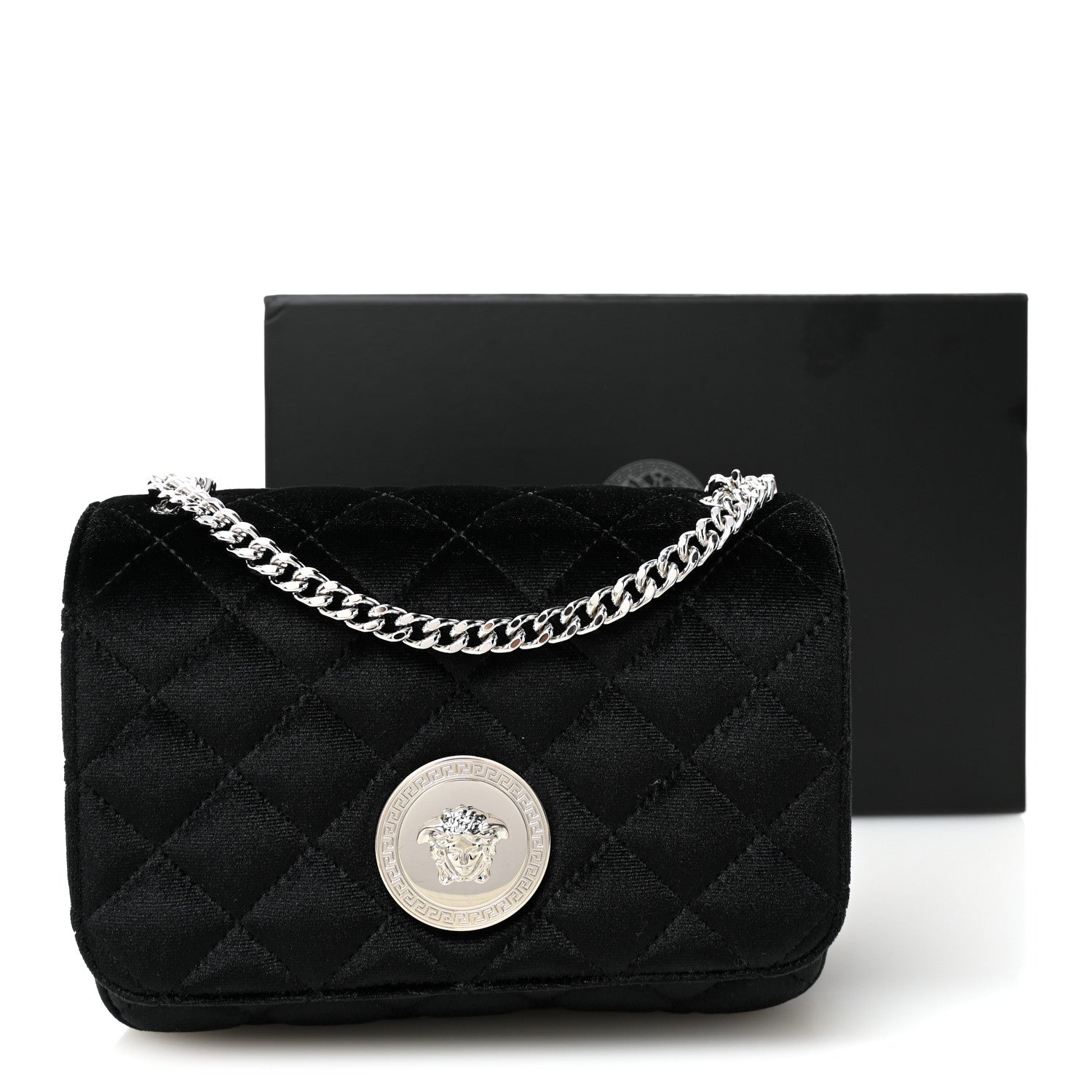Versace Velvet Quilted Medusa Chain Crossbody Black 10 of 10