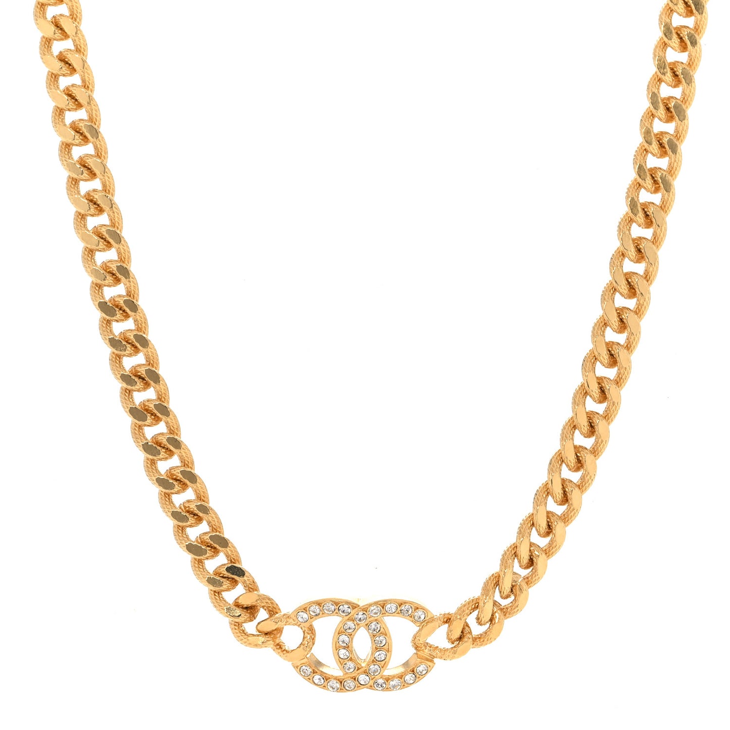 Crystal Chain Link CC Choker Necklace Gold