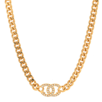 Chanel Crystal Chain Link CC Choker Necklace Gold 1 of 7