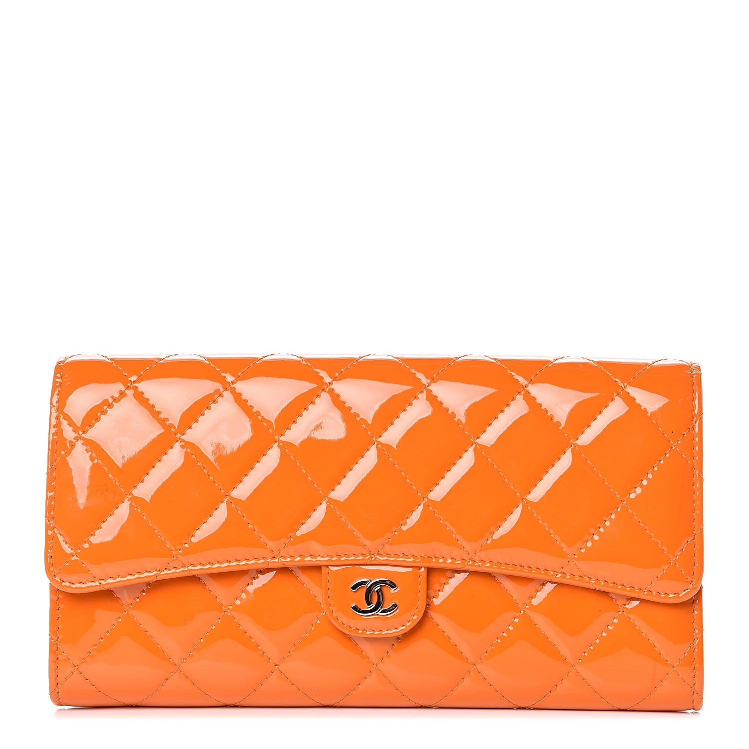 Chanel Patent Quilted Travel Wallet Orange 1 of 16
