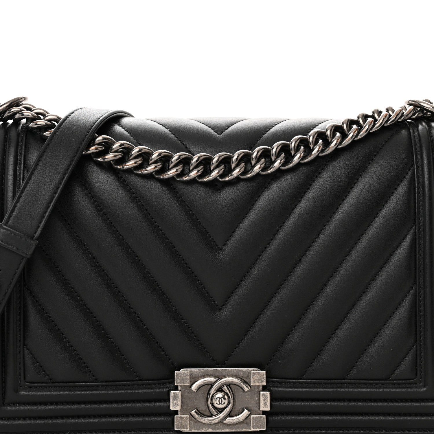 Chanel Calfskin Chevron Quilted New Medium Boy Flap Black 8 of 14