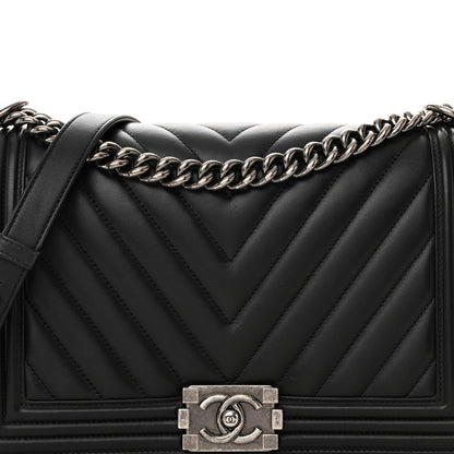 Chanel Calfskin Chevron Quilted New Medium Boy Flap Black 8 of 14